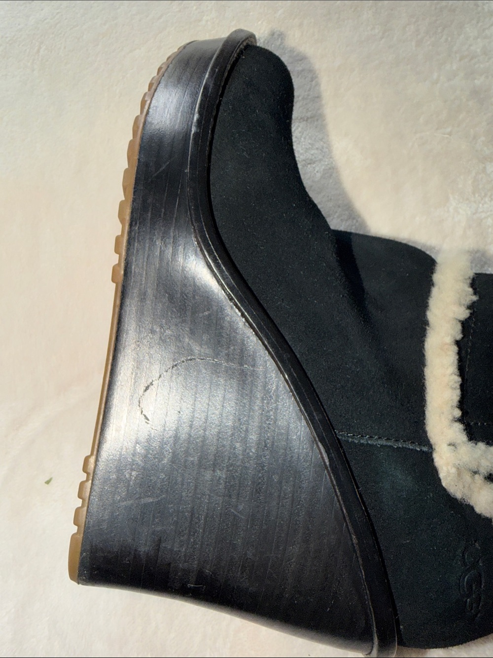 UGG Australia Aubrie Suede Shearling Wedge Knee High Boots Black Size 9.5 - Picture 9 of 15